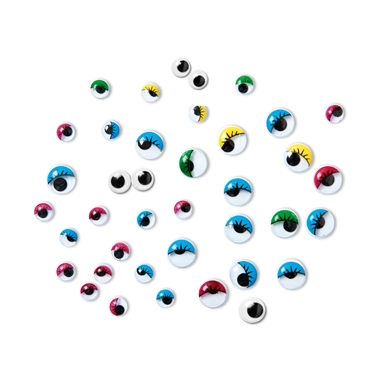 50 μικρά χαρούμενα ματάκια που κουνιούνται. Αυτοκόλλητα για διάφορες χρήσεις, με ή χωρίς τσίνορα. 2€.